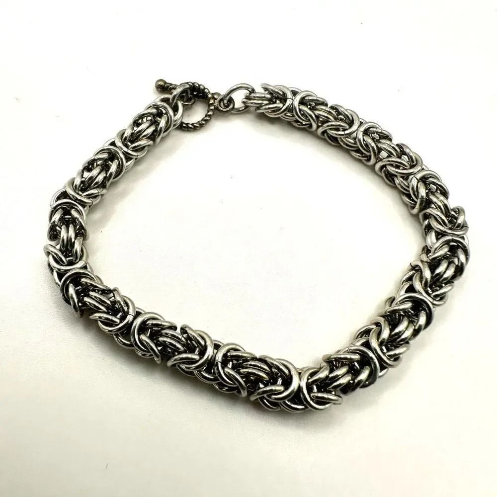 Silver tone Byzantine chain bracelet